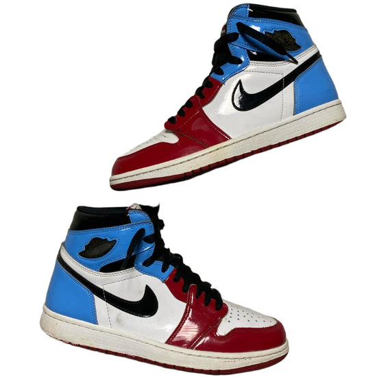 Jordan 1 No Fear Fearless Red Black White and Blue Patent (UK 9)
