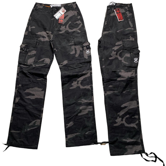 Criminal Damage Dark Green Camouflage Baggy Cargo Combat Trousers (28W/30W)