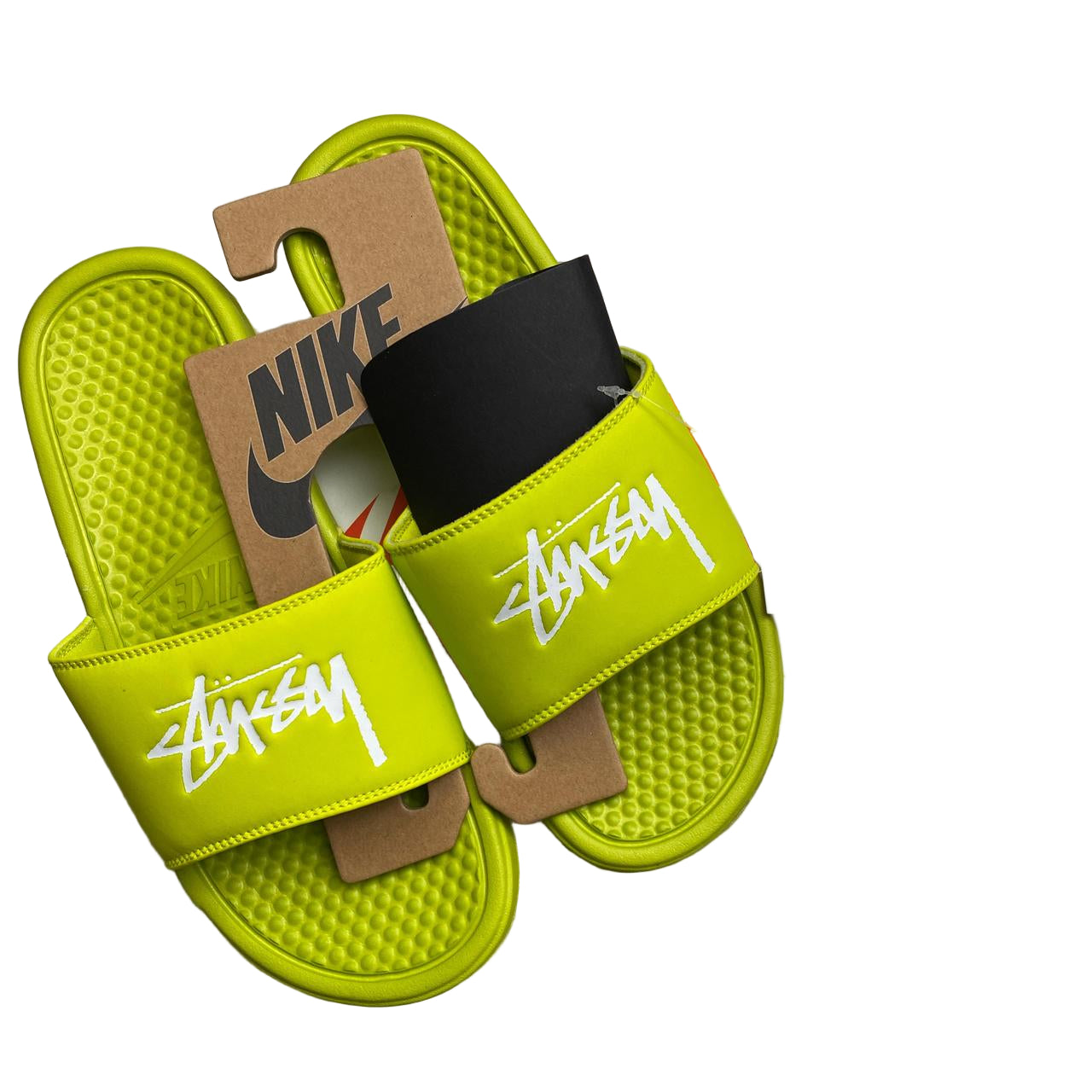 Nike Stussy Benassi Slider Flip Flops Sandal Light Cactus Green and White (UK 7)