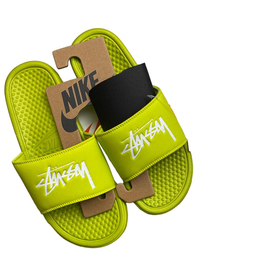 Nike Stussy Benassi Slider Flip Flops Sandal Light Cactus Green and White (UK 7)