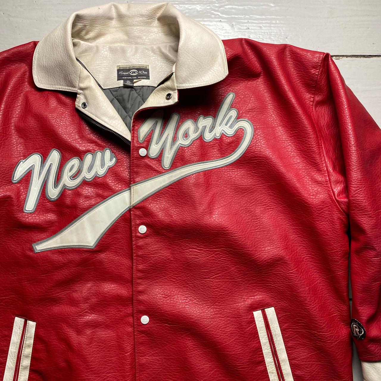 New York Regal Wear Vintage Red and Cream White Leather Long Jacket