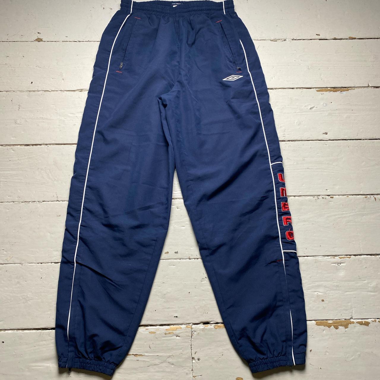 Umbro Vintage Embroidery Spellout Navy White and Red Baggy Trackpant Nylon Shell Bottoms