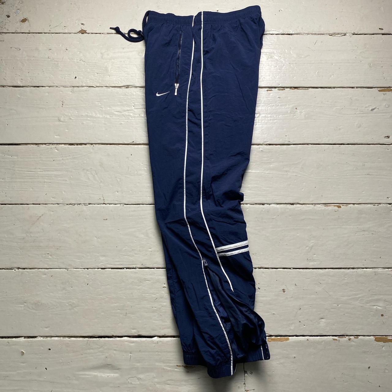 Nike Vintage y2k Swoosh Navy and White Shell Trackpant Bottoms