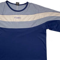 FUBU Navy Light Blue and White Vintage y2k Striped Jersey (XL)