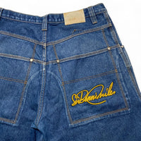 Sir Benni Miles Y2K 90’s Baggy Embroidered Navy and Yellow Jorts Jean Shorts (36W)