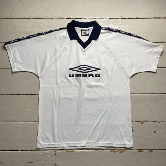 Umbro Vintage White and Navy 90’s Jersey Polo T Shirt