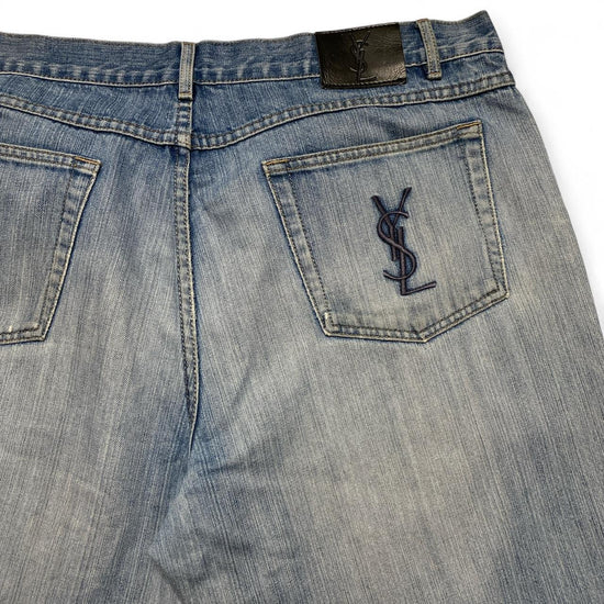 Yves Saint Laurent YSL Vintage Y2K Baggy Distressed Jorts Jean Shorts Light Blue (40W)