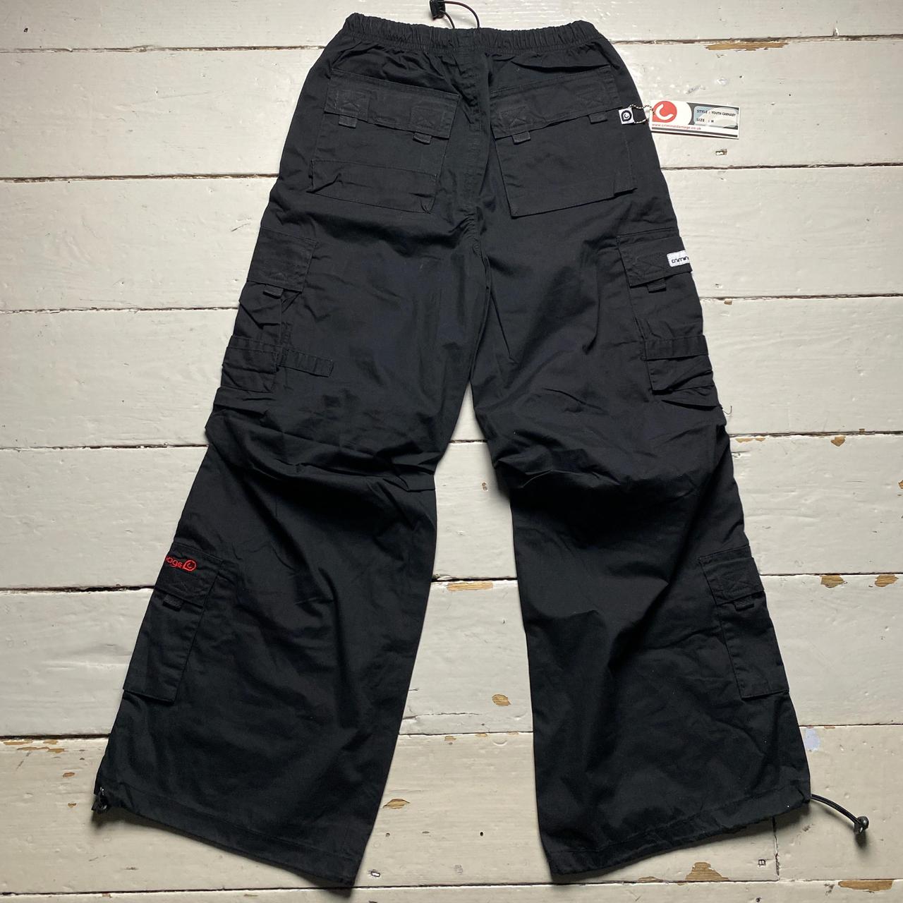 Criminal Damage Black and Red Cargo Baggy Combat Trousers