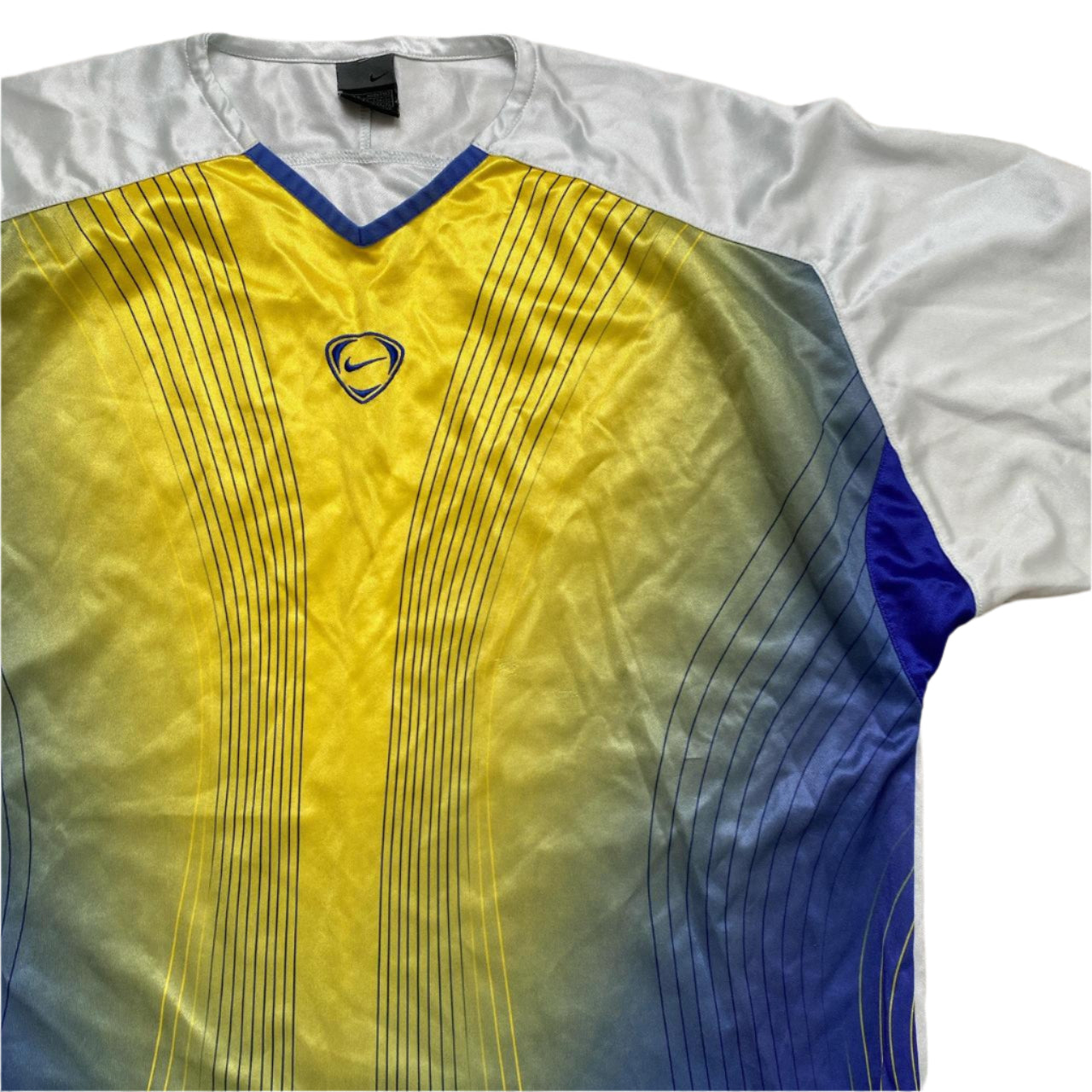 Nike Football Vintage y2k Jersey White Blue Yellow Ombre Blend (L)