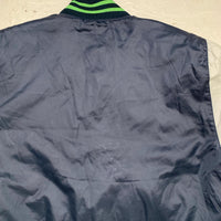 FUBU Navy Silver and Green Bomber Varsity Jacket (L)