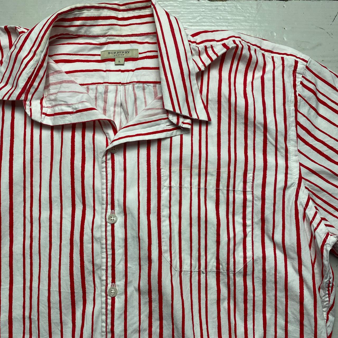 Burberry London Red and White Stripe Short Sleeve Shirt