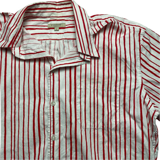 Burberry London Red and White Stripe Short Sleeve Shirt (L)