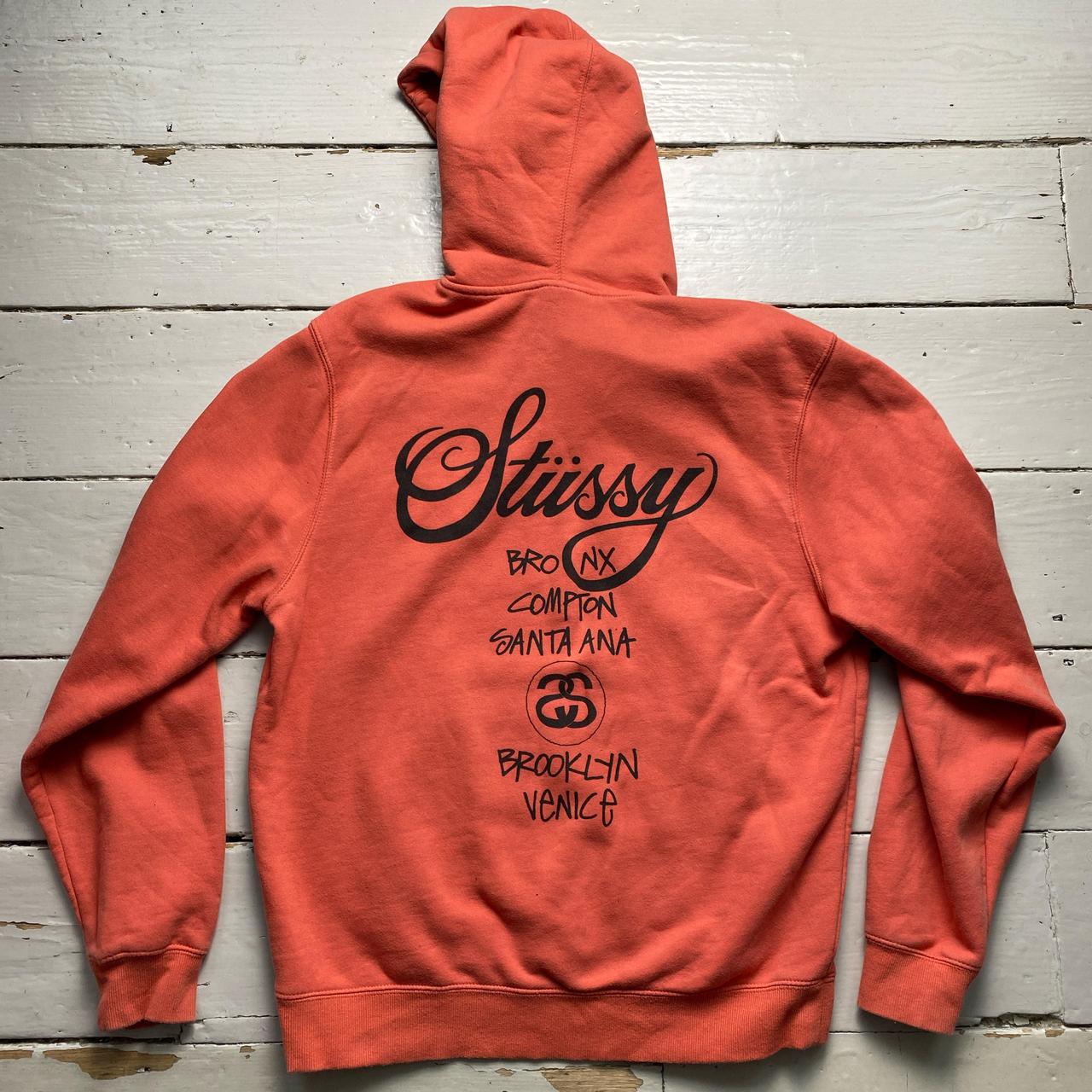 Stussy Dover Street Market Salmon Pink Orange and Black Hoodie