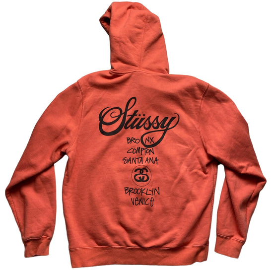 Stussy Dover Street Market Salmon Pink Orange and Black Hoodie (M)