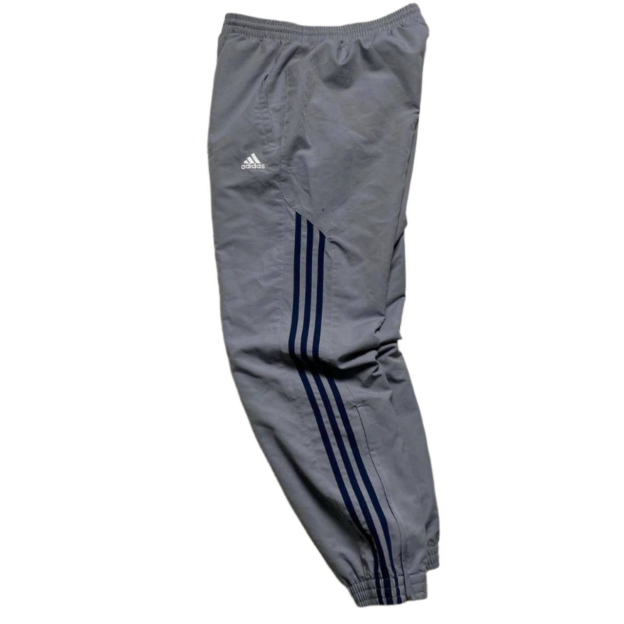 Adidas Grey White and Navy Stripes Shell Nylon Trackpant Bottoms (M)