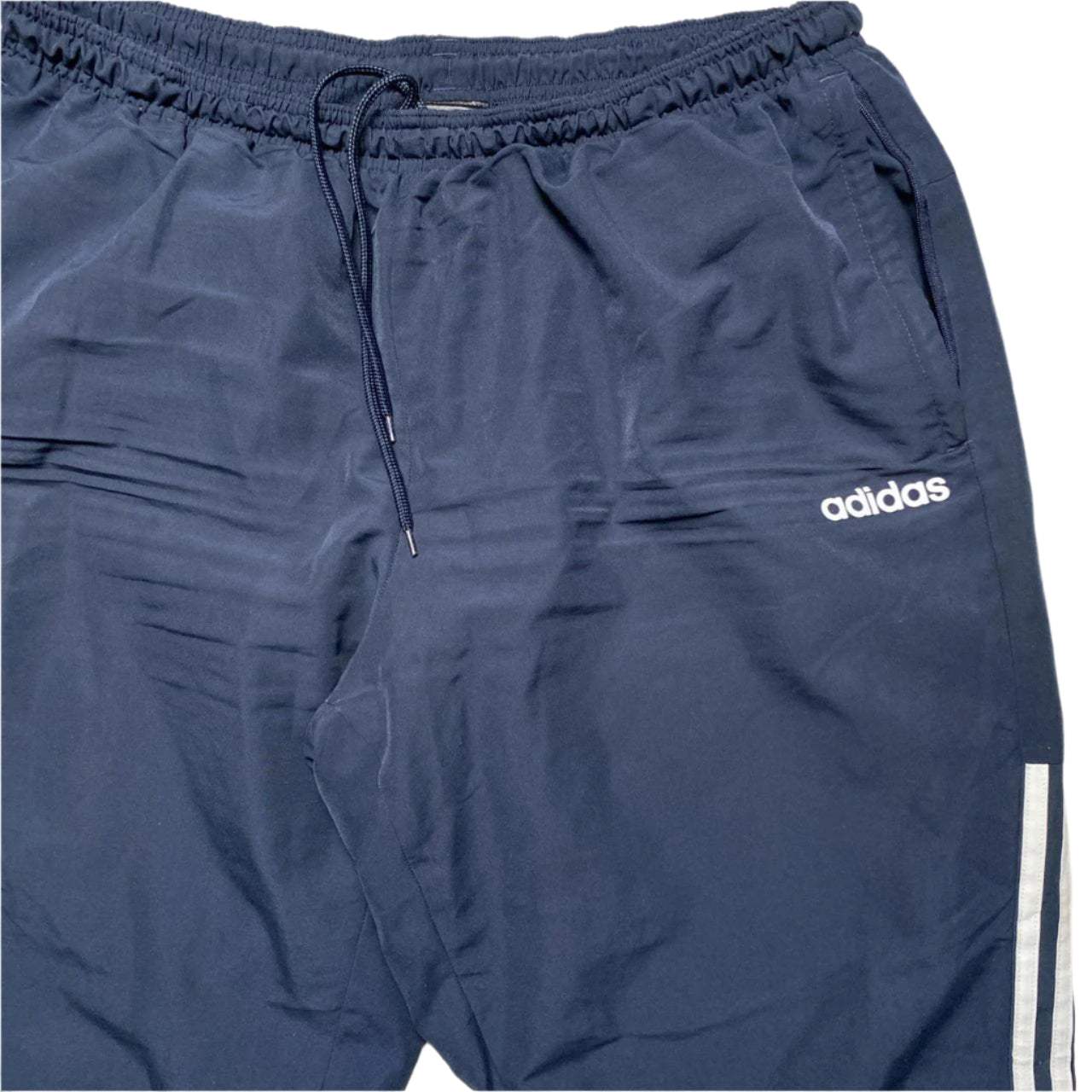 Adidas Navy and White Shell Trackpant Baggy Bottoms (XL)