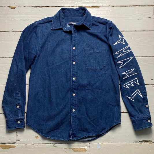 Thames Denim Blue and White Embroidery Long Sleeve Shirt