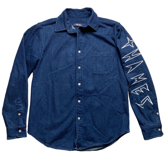 Thames Denim Blue and White Embroidery Long Sleeve Shirt (M)