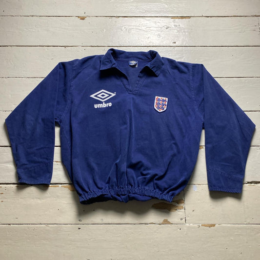 England Umbro Vintage 1990 - 1992 Drill Top Navy and White Overshirt