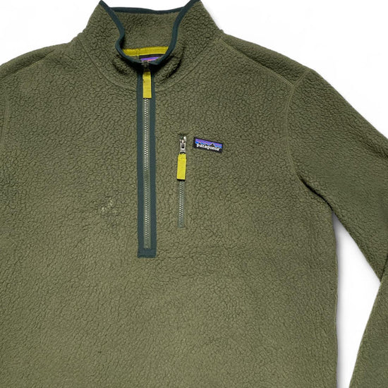 Patagonia Retro Pile Khaki Green Quarter Zip Fleece Jumper (L)