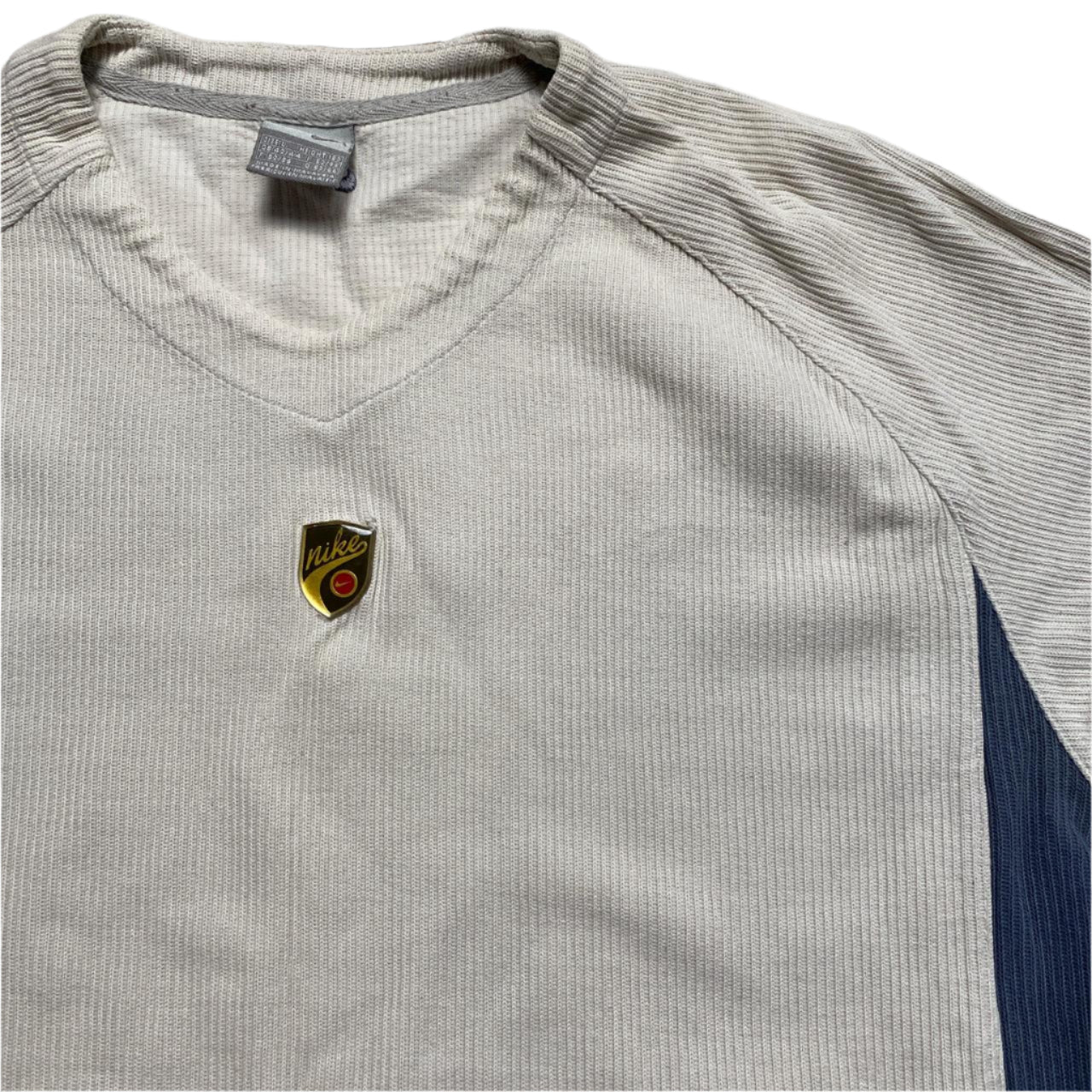 Nike V Neck Vintage Cream White and Grey Jumper (L)