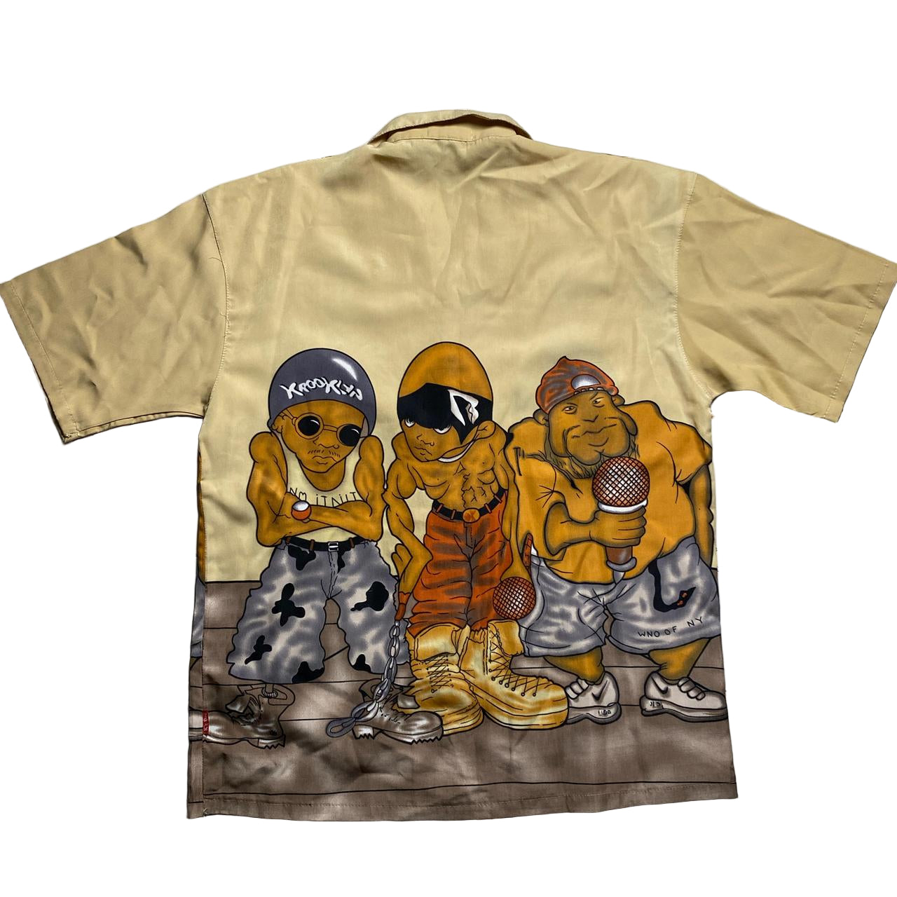 Vintage Y2K Hip Hop Cartoon Graffiti Characters Short Sleeve Shirt (L)