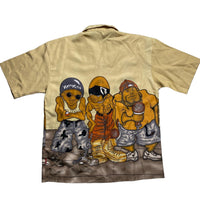Vintage Y2K Hip Hop Cartoon Graffiti Characters Short Sleeve Shirt (L)