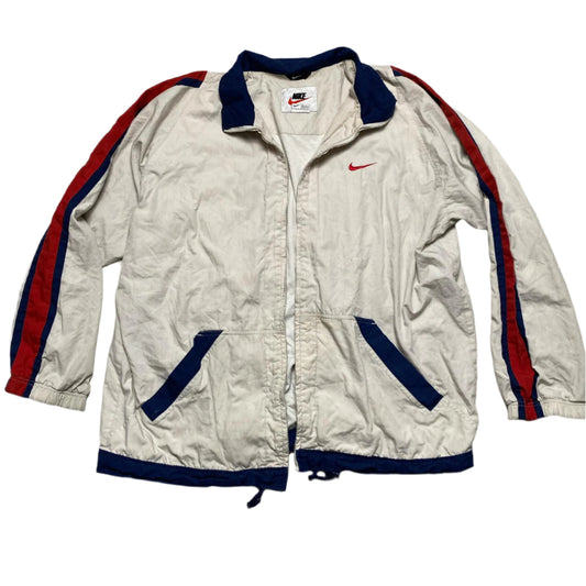 Nike Vintage 90’s Cream Navy and Red Tracksuit Nylon Shell Jacket (XL)