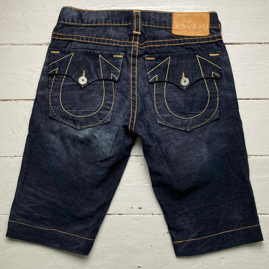 True Religion Corduroy Black and Gold Stitch Jorts Jean Shorts