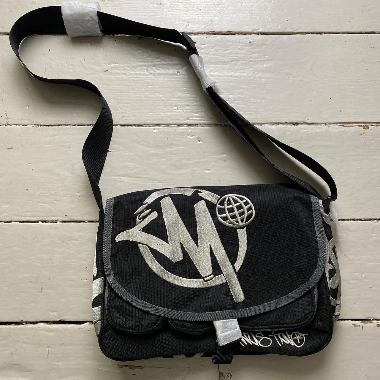 Minus Two Satchel Messenger Pouch Bag Black and Grey Embroidery