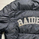 NFL Raiders Reebok Vintage Black Grey and White Puffer Jacket (XL)
