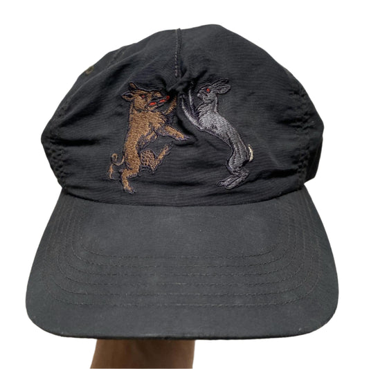 GX 1000 Black Hat with Fighting Rabbit and Boar Embroidery
