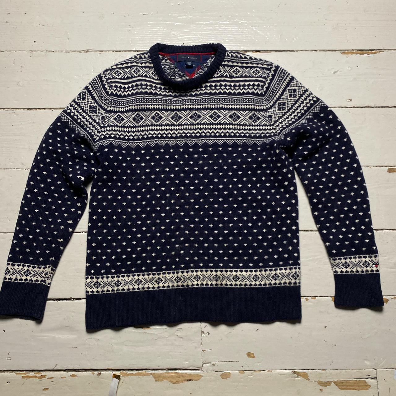 Tommy Hilfiger Navy and White Thick Knit Jumper