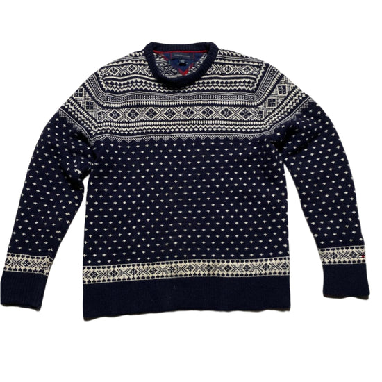 Tommy Hilfiger Navy and White Thick Knit Jumper (L)