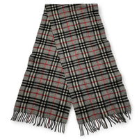 Burberry Nova Check Grey Black and Red Cashmere Wool Scarf