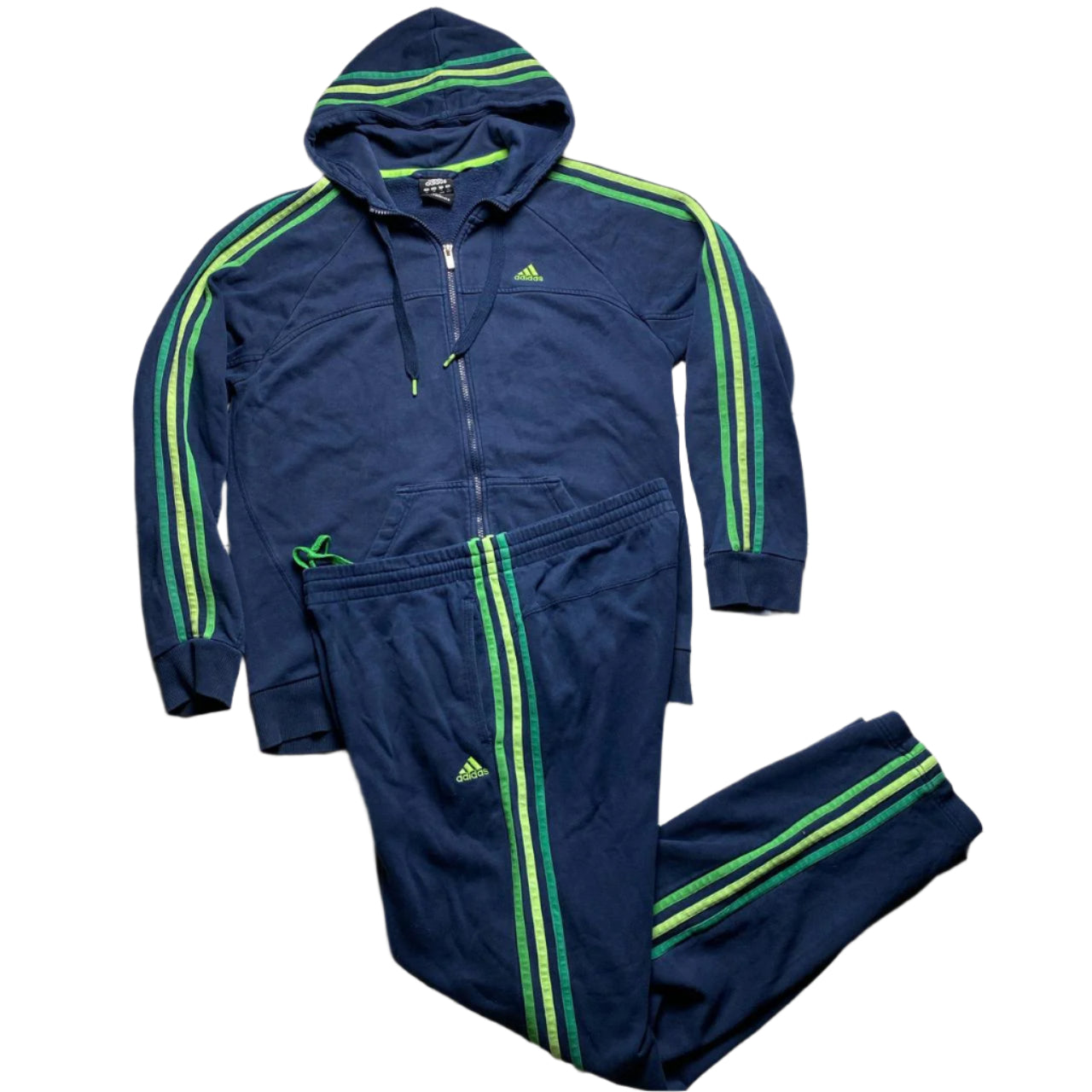 Adidas Performance Essentials Navy Triple Green Stripes Full Tracksuit (M)