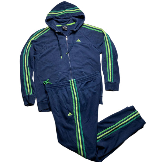 Adidas Performance Essentials Navy Triple Green Stripes Full Tracksuit (M)