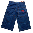Criminal Damage Baggy Embroidered Navy and Red Jorts Jean Shorts (38W/40W)
