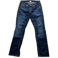 True Religion Jack Big T Navy and Gold Yellow Stitch Jeans (32W)
