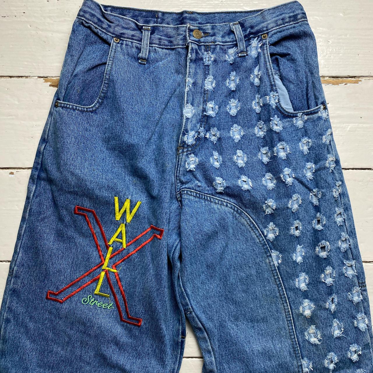 Wall Street X Vintage 90’s Baggy Distressed Embroidered Jeans