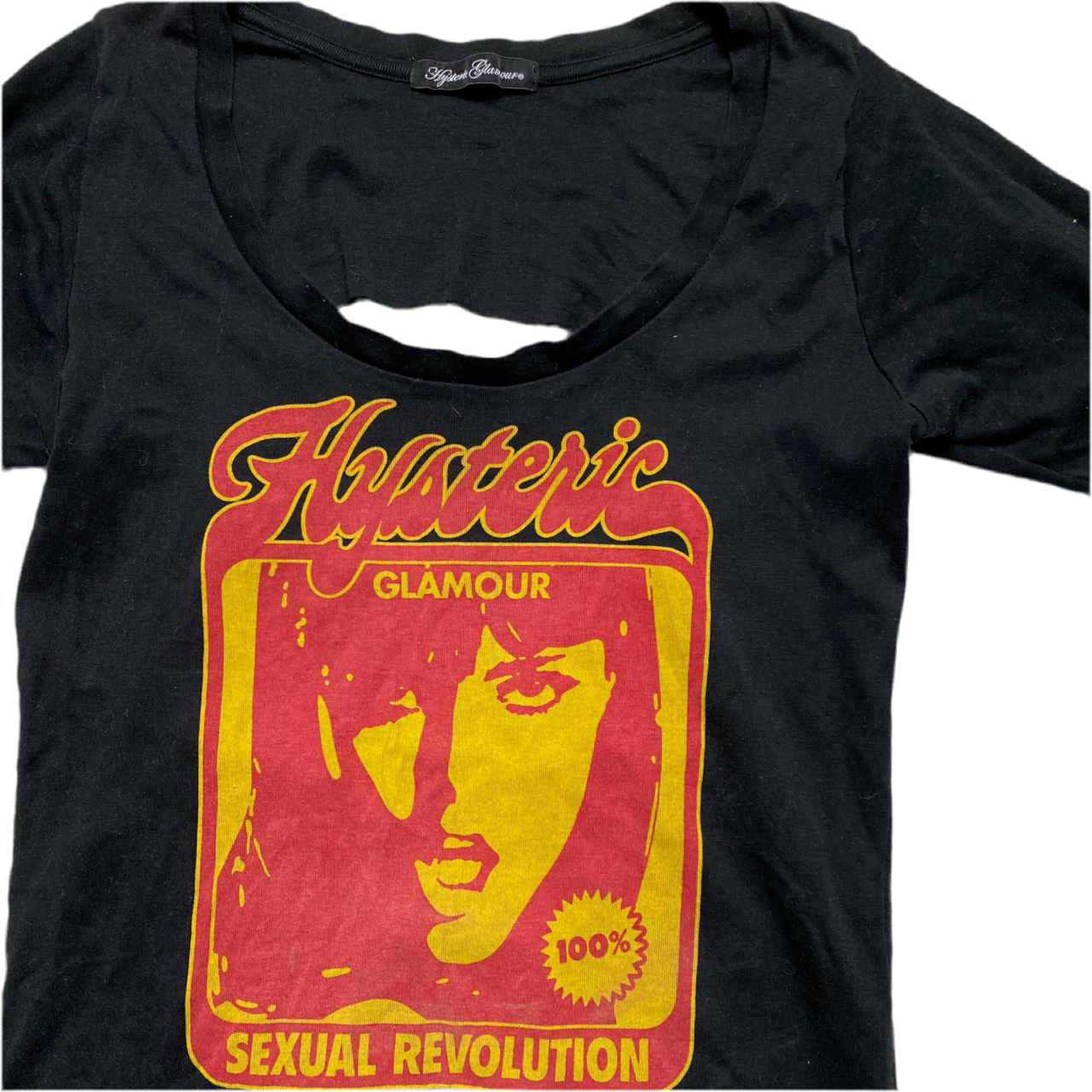 Hysteric Glamour Sexual Revolution Black Yellow and Red Long Sleeve Slit Back T Shirt (S)