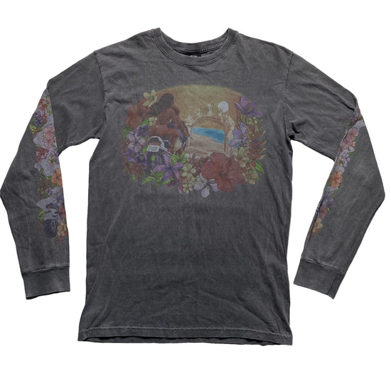Stussy Hawaiian Motorbiker Girl Grey Floral Long Sleeve T Shirt (S)