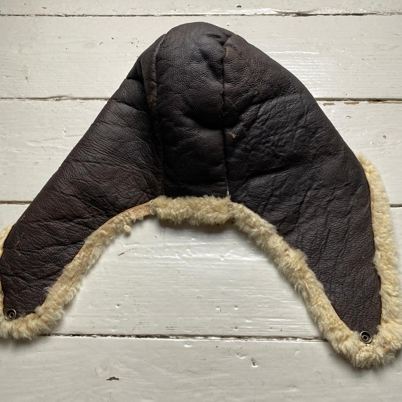 Sheepskin Leather Vintage Dog Ear Trapper Hat Brown and Cream