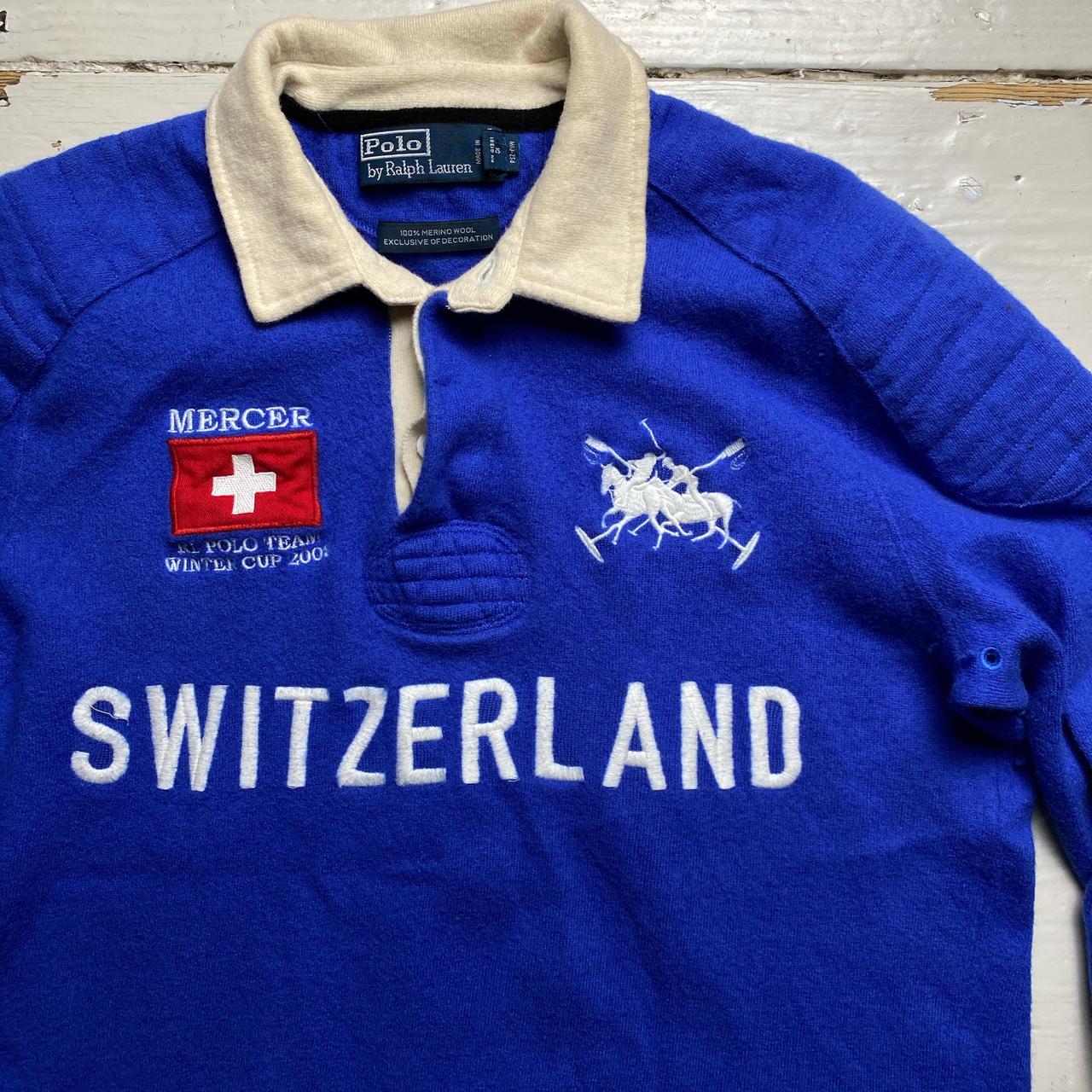 Polo Ralph Lauren Switzerland Blue and White 2008 Merino Wool Long Sleeve Polo Shirt