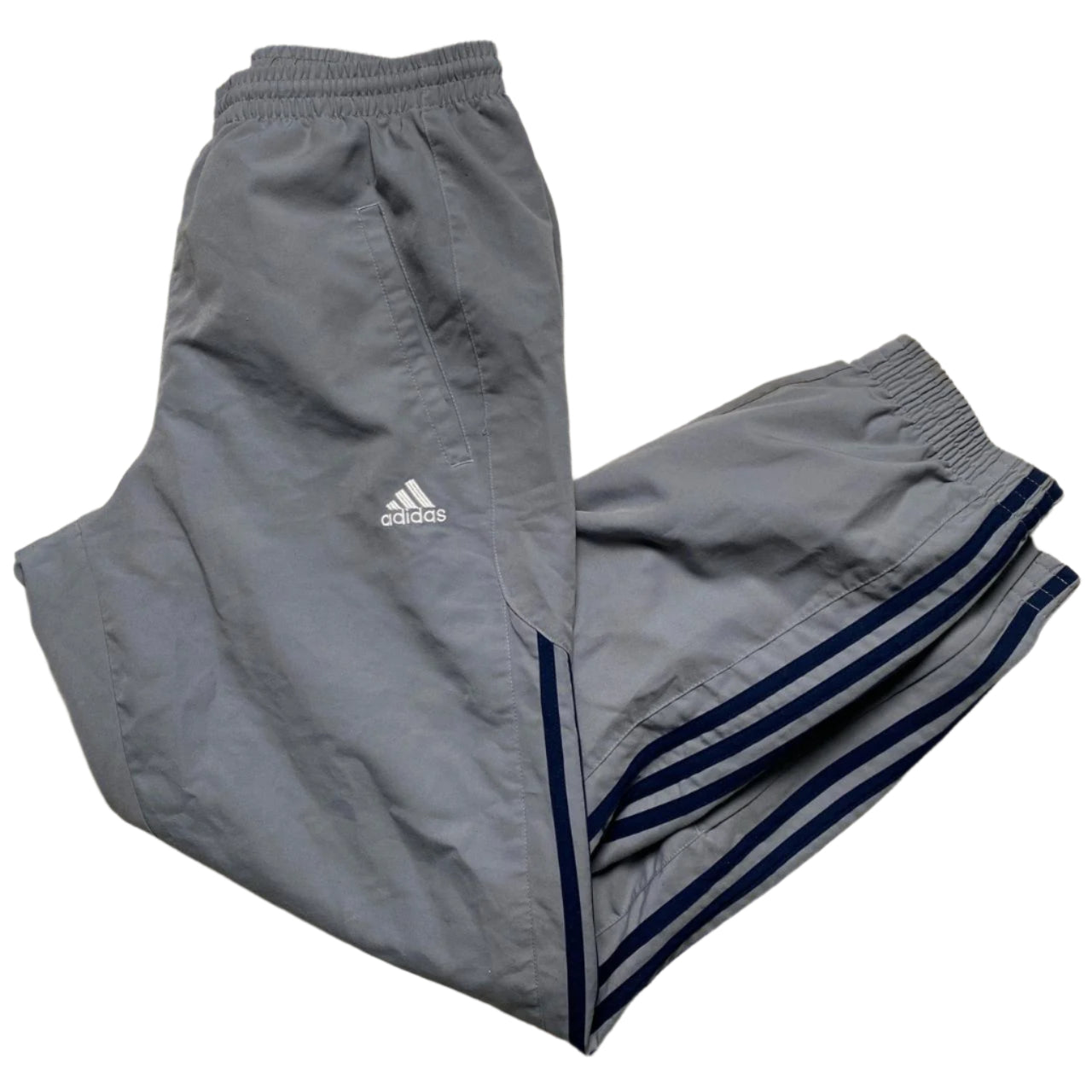 Adidas Grey White and Navy Stripes Shell Nylon Trackpant Bottoms (M)