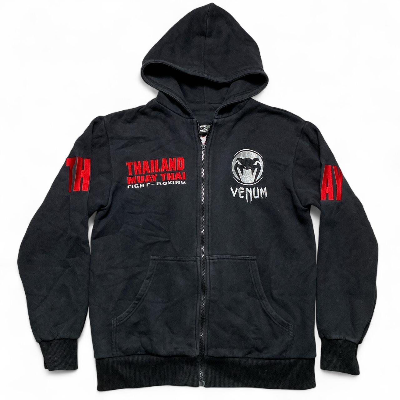 Venum Muay Thai Thailand Boxing Hoodie Black Red and Silver (M)