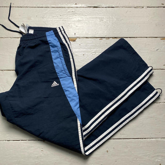 Adidas Navy Blue and White Shell Baggy Trackpant Bottoms