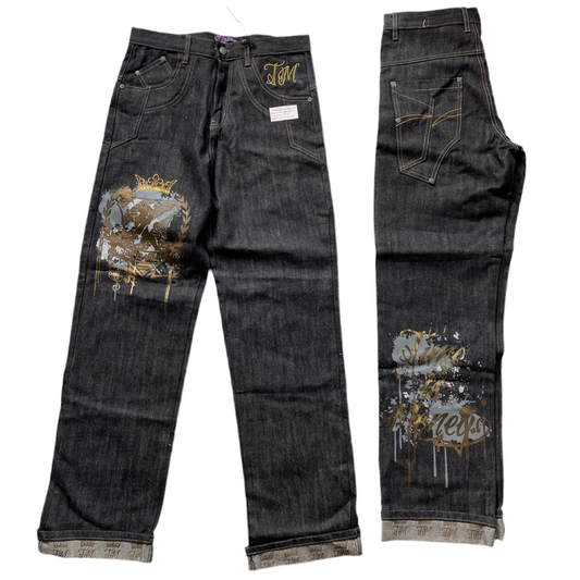 Time is Money Vintage Printed Jeans (30W)