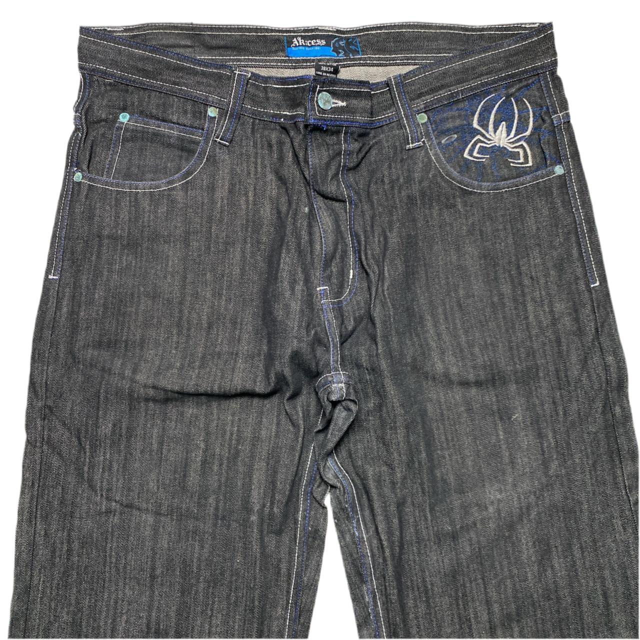Akcess Vintage 90’s Spiderman Black White and Blue Baggy Jeans (38W)