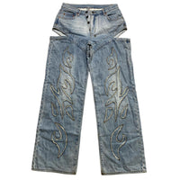 Ksubi Embroidered Flame Denim Thigh Slit Baggy Jeans (29W)